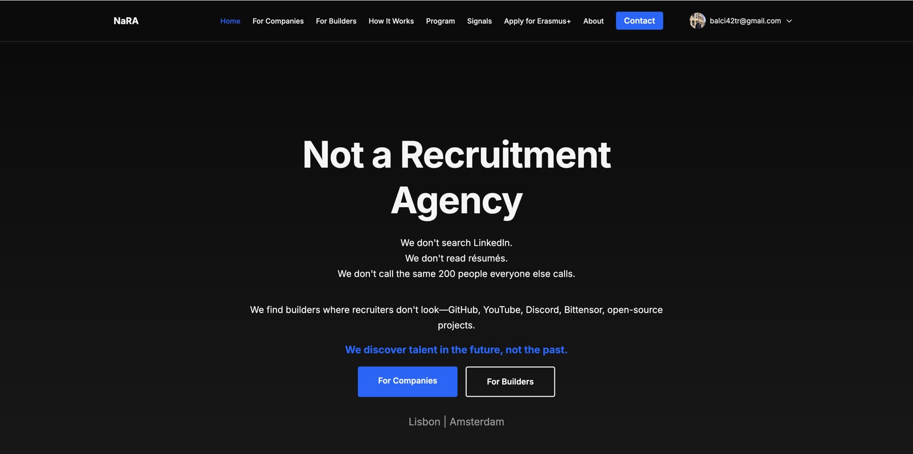 NaRA landing page: Not a Recruitment Agency