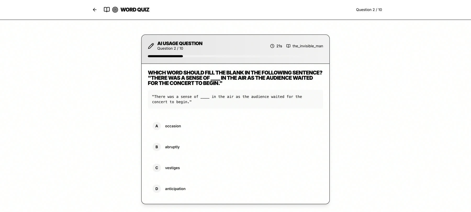 AI-generated fill-in-the-blank quiz question